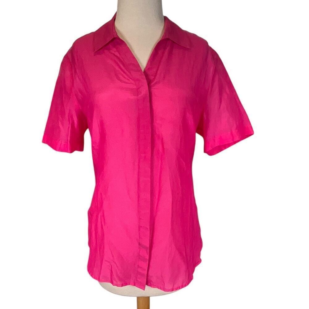 Coldwater Creek Silk Blend Short Sleeve Button Down Blouse Pink Large/14 NWT